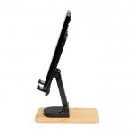 Soporte plegable para móvil para escritorio con base de bambú color negro vista lateral