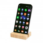 Soporte para teléfono de bambú con juguete antiestrés de teclas color madera vista impresa logo 2