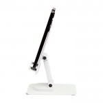 Soporte para teléfono plegable con soporte de metal y fijador de ángulo color blanco vista lateral