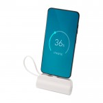 Batería externa 2 en 1 de plástico reciclado con soporte plegable color blanco