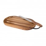 Tabla de cortar elegante de madera de acacia con cuchillo de pan color madera