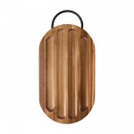 Tabla de cortar elegante de madera de acacia con cuchillo de pan color madera segunda vista frontal