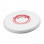 Frisbee redondo de plástico reciclado con acabado moteado color blanco vista impresión serigrafía