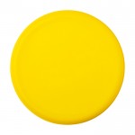Frisbee redondo de plástico reciclado con acabado moteado color amarillo segunda vista frontal