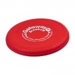 Frisbee redondo de plástico reciclado con acabado moteado color rojo vista impresión serigrafía