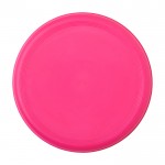 Frisbee redondo de plástico reciclado con acabado moteado color fucsia segunda vista frontal