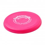 Frisbee redondo de plástico reciclado con acabado moteado color fucsia vista impresión serigrafía