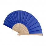 Abanico de mano hecho de madera y poliéster totalmente liso color azul real