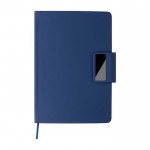 Libreta de PU reciclado con hojas a rayas A5 y bolígrafo tinta azul color azul primera vista