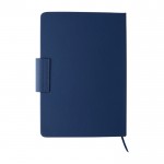 Libreta de PU reciclado con hojas a rayas A5 y bolígrafo tinta azul tercera vista