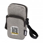 Funda para móvil de poliéster reciclado con correas ajustables color gris jaspeado vista impresión transfer