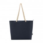 Bolsa de playa de poliéster reciclado con asas de cordón 23L color azul marino tercera vista frontal