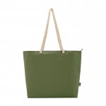 Bolsa de playa de poliéster reciclado con asas de cordón 23L color verde oliva tercera vista frontal