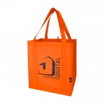 Bolsa multiusos de poliéster reciclado con base de apoyo 29L color naranja vista impresión serigrafía