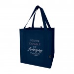 Bolsa multiusos de poliéster reciclado con base de apoyo 29L color azul marino vista impresión serigrafía