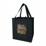 Bolsa multiusos de poliéster reciclado con base de apoyo 29L color negro vista impresión serigrafía