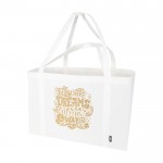 Bolsa de mano extragrande de poliéster reciclado con asas 65L color blanco vista impresión transfer