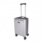 Trolley de cabina de plástico reciclado con compartimento PC 20” color plateado vista impresa logo 2