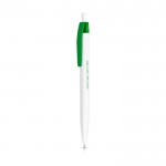 Bolígrafo de plástico con clip de color y pulsador tinta negra color verde vista con logo impreso