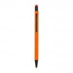 Bolígrafo de aluminio con cuerpo goma y puntero en tinta azul color naranja