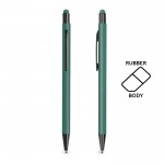 Bolígrafo de aluminio con cuerpo goma y puntero en tinta azul color verde oscuro
