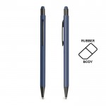 Bolígrafo de aluminio con cuerpo goma y puntero en tinta azul color azul marino