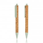 Bolígrafo de fibra de trigo y corcho con pulsador tinta negra color verde menta