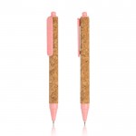 Bolígrafo de fibra de trigo y corcho con pulsador tinta negra color rosa