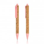 Bolígrafo de fibra de trigo y corcho con pulsador tinta negra color rosa