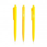 Bolígrafo ecológico con cuerpo monocolor y clip ancho tinta azul color amarillo vista con logo impreso