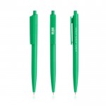 Bolígrafo ecológico con cuerpo monocolor y clip ancho tinta azul color verde vista con logo impreso