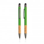 Bolígrafo de aluminio y corcho con tacto de goma tinta azul color verde