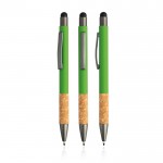 Bolígrafo de aluminio y corcho con tacto de goma tinta azul color verde vista con varios colores