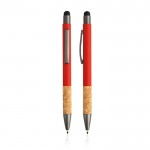 Bolígrafo de aluminio y corcho con tacto de goma tinta azul color rojo