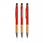 Bolígrafo de aluminio y corcho con tacto de goma tinta azul color rojo vista con varios colores