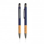 Bolígrafo de aluminio y corcho con tacto de goma tinta azul color azul marino