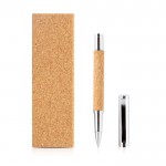 Roller elegante de metal y corcho con caja magnética tinta azul vista 3