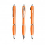 Bolígrafo de plástico de los océanos detalles cromados tinta azul color naranja vista con logo impreso