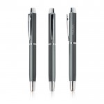 Roller elegante de aluminio con detalles plateados tinta azul color gris oscuro vista con logo impreso