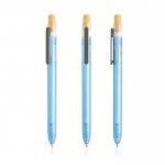 Bolígrafo de plástico de océanos con pulsador de bambú tinta azul color turquesa