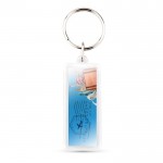 Llavero de plástico rectangular con papel interior a 2 caras color transparente vista con logo impreso