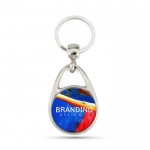 Llavero de metal con forma de gota y papel instertado personalizado color plateado vista con logo impreso
