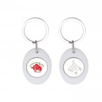 Llavero con forma ovalada que tiene moneda para carro interior color blanco vista 1