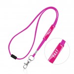 Lanyard tubular de poliéster con mosquetón y cierre de seguridad color rosa