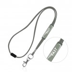 Lanyard tubular de poliéster con mosquetón y cierre de seguridad color gris claro