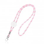 Lanyard tubular de políester con diseño de rayas de colores color rosa claro