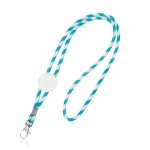 Lanyard tubular de políester con diseño de rayas de colores color azul claro
