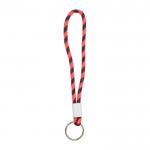 Llavero tipo lanyard de terlenka ajustable con anilla metálica color rosa fluorescente