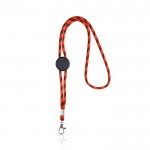 Lanyard tubular rayado sostenible de RPET con mosquetón 3cm color rojo