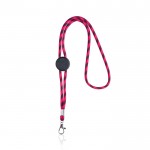 Lanyard tubular rayado sostenible de RPET con mosquetón 3cm color rosa